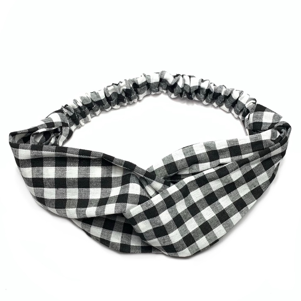 Black & White Buffalo Check Boho Plaid Headband